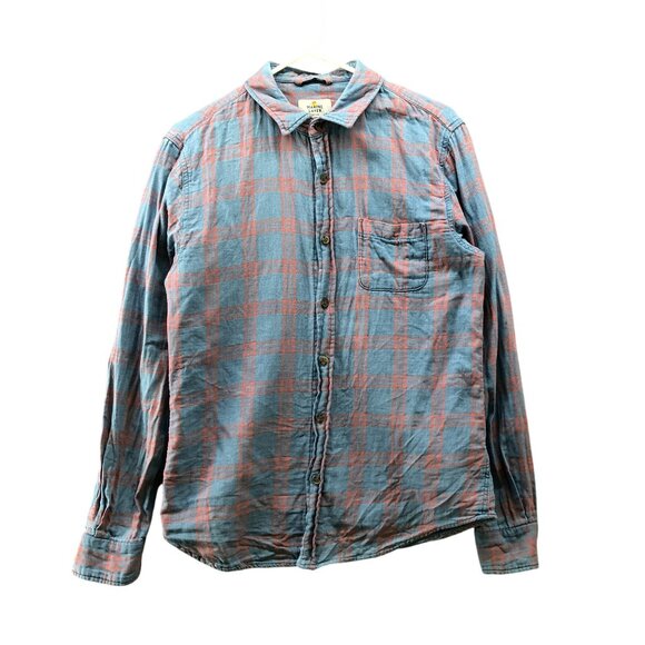 Marine Layer Kearny Button Down Shirt Mens M Double Cloth Blue Plaid Long Sleeve - Picture 1 of 9